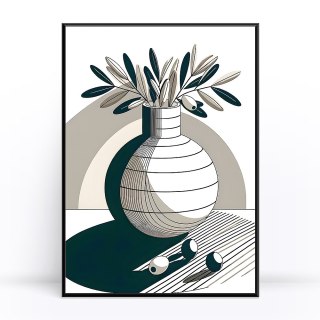 Minimalistyczny Wazon z Oliwkami Plakat