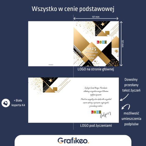 Kartki Świąteczne z Logo - Złoto-Geometryczna Świąteczność BN2-641