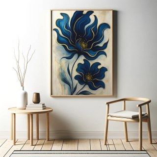 Granatowe Kwiaty Glamour Plakat