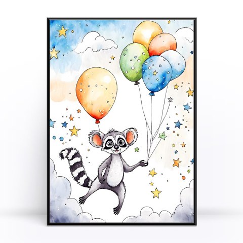 Lemur z Balonami Plakat