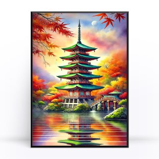 Japońska Pagoda Jesienią Plakat