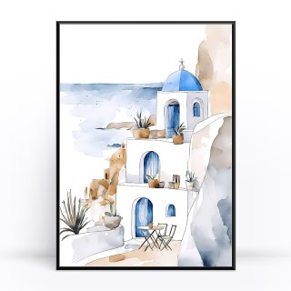 Santorini w Akwarelach Plakat