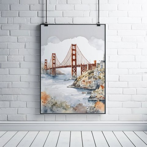 Akwarelowy Most Golden Gate Plakat